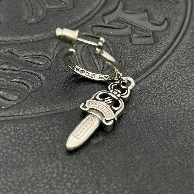 Chrome Hearts Dagger Hoop Silver Metal Charm Earrings 8