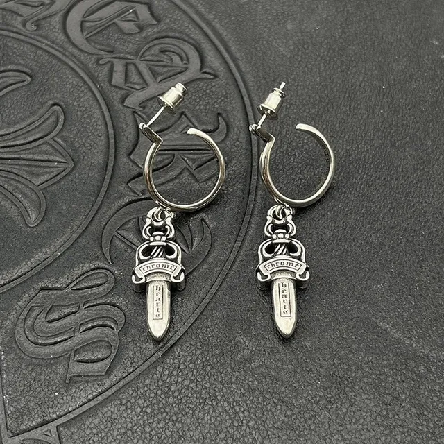 Chrome Hearts Dagger Hoop Silver Metal Charm Earrings 9