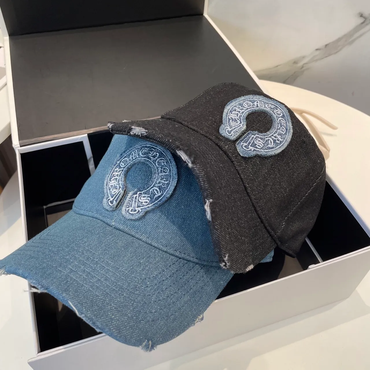 Chrome Hearts Embroidered Logo Distressed Denim Baseball Cap 3