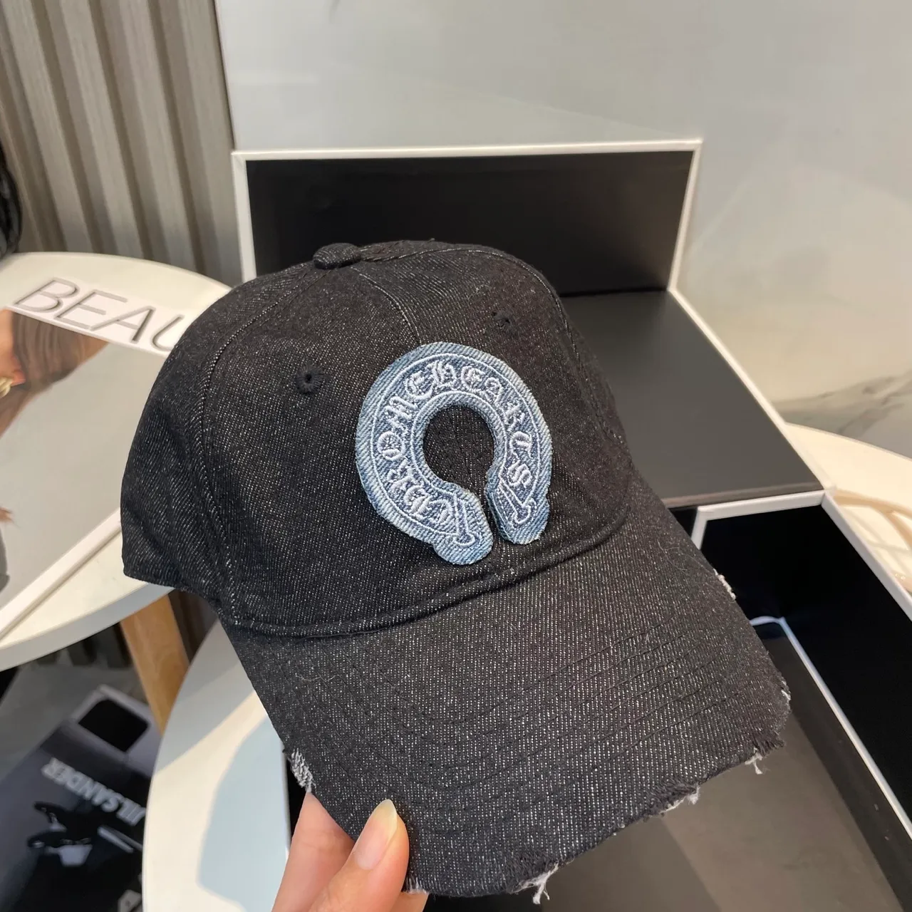 Chrome Hearts Embroidered Logo Distressed Denim Baseball Cap 4