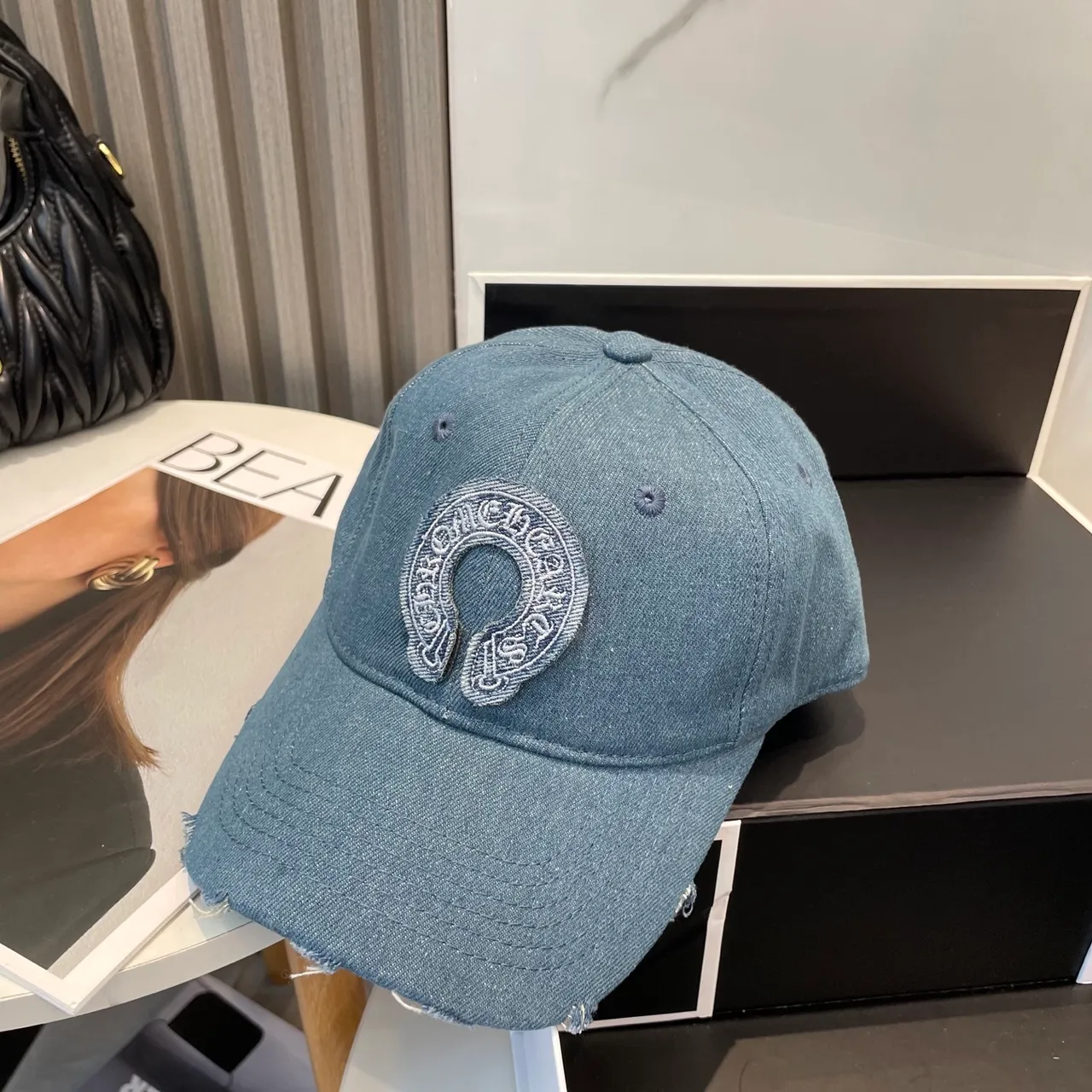 Chrome Hearts Embroidered Logo Distressed Denim Baseball Cap 5