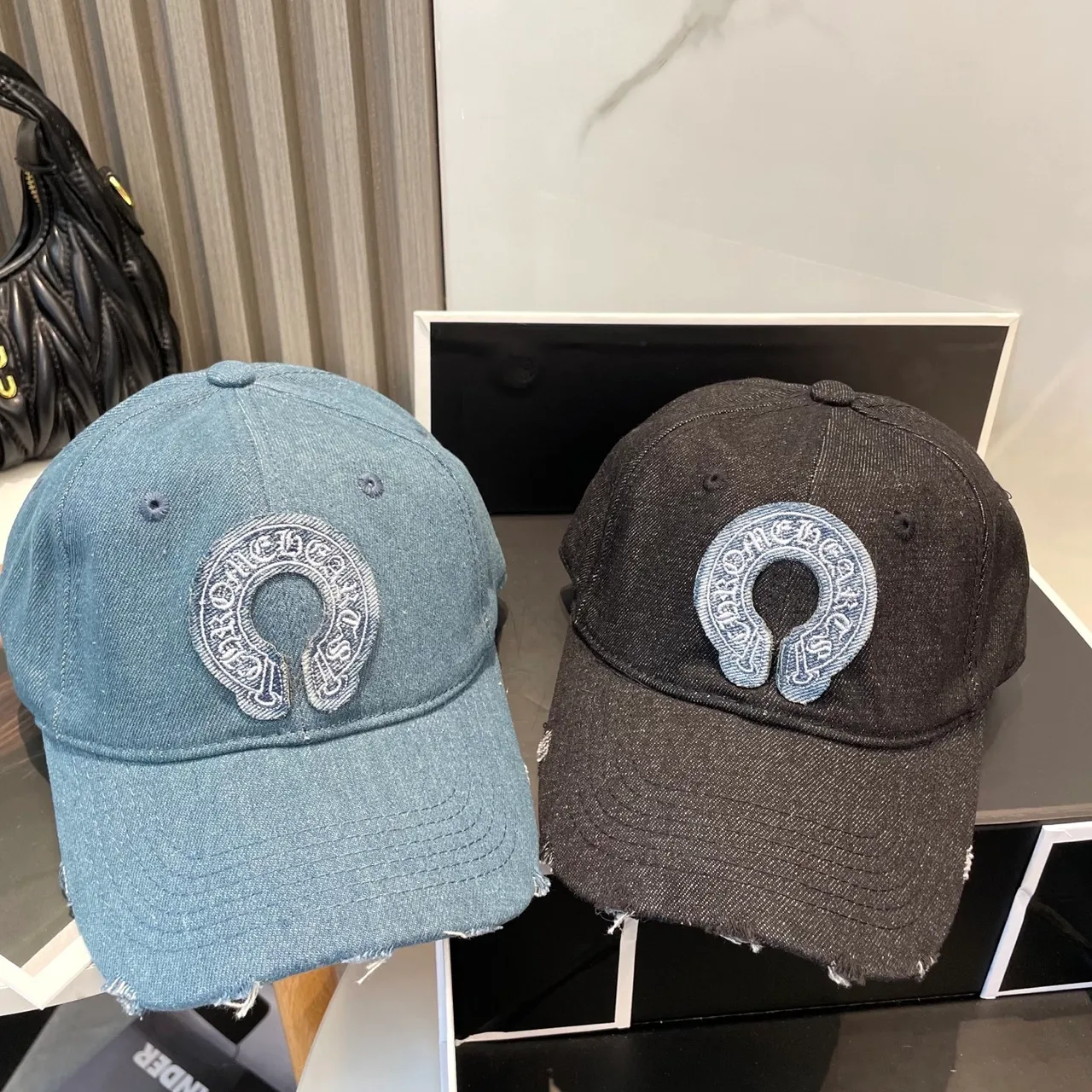 Chrome Hearts Embroidered Logo Distressed Denim Baseball Cap 6
