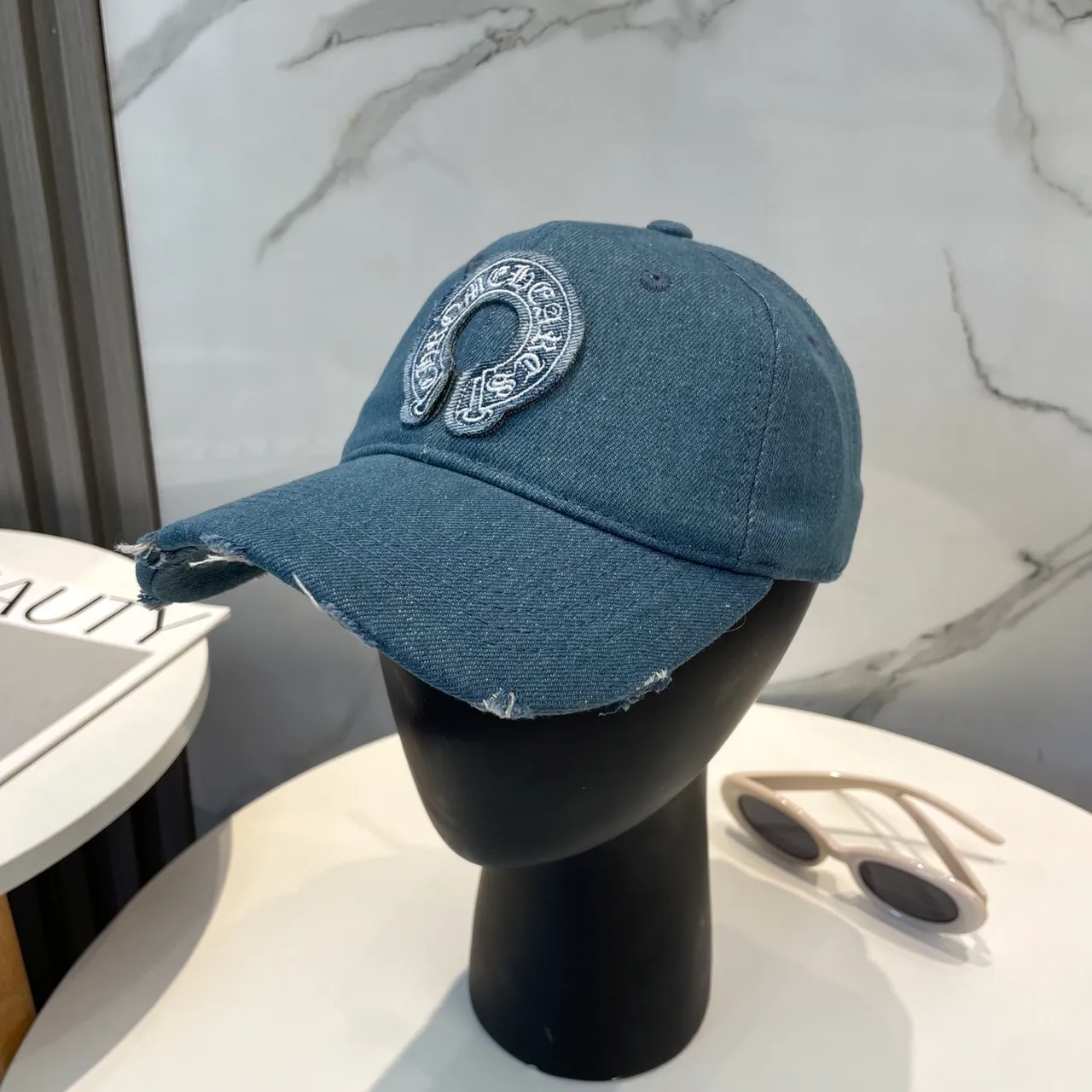 Chrome Hearts Embroidered Logo Distressed Denim Baseball Cap 9