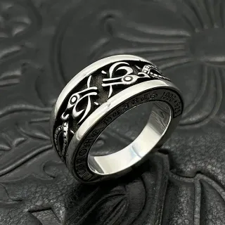 Chrome Hearts Engraved Wide-Band Ring Silver Black Ring