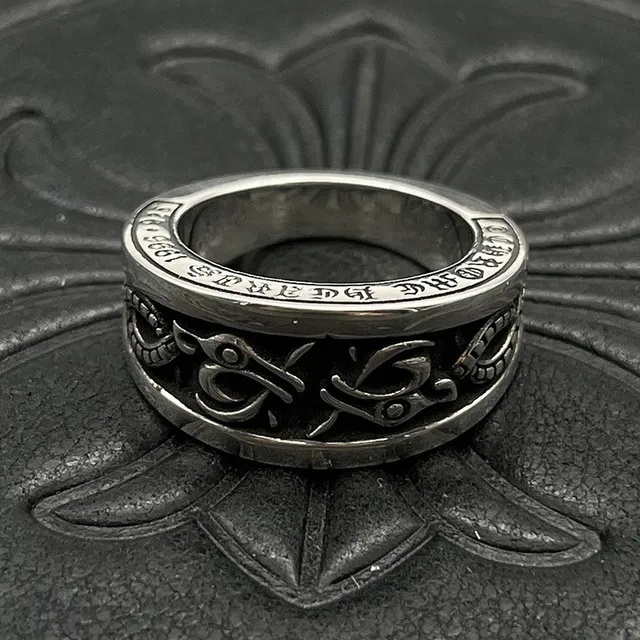 Chrome Hearts Engraved Wide-Band Ring Silver Black Ring 9