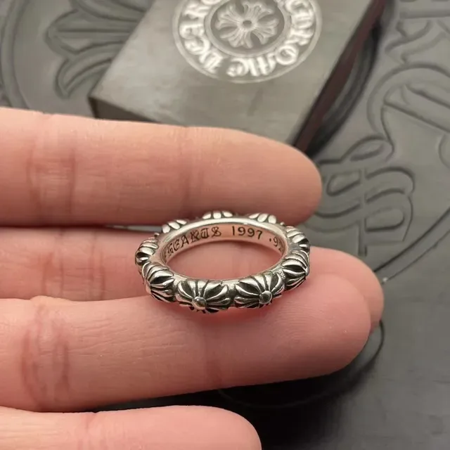 Chrome Hearts Floral Band Silver Black Relief Engraved Interior Ring 2