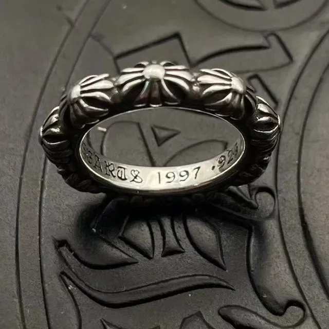 Chrome Hearts Floral Band Silver Black Relief Engraved Interior Ring 3