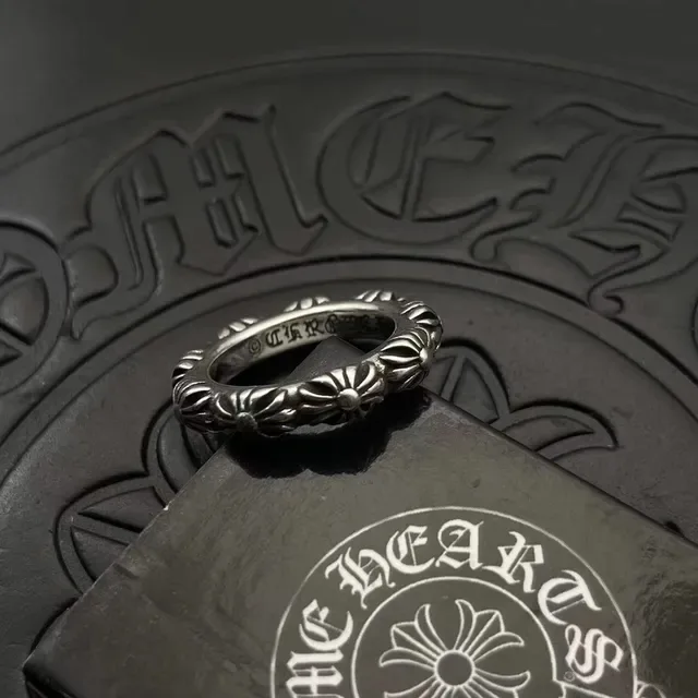 Chrome Hearts Floral Band Silver Black Relief Engraved Interior Ring 5