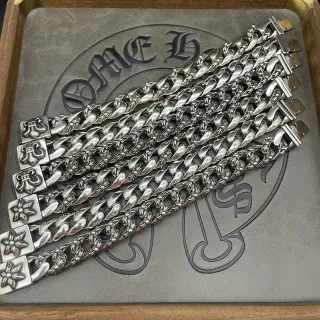 Chrome Hearts Floral Curb Chain Bracelet Silver Heavy Ornate Relief Bracelet