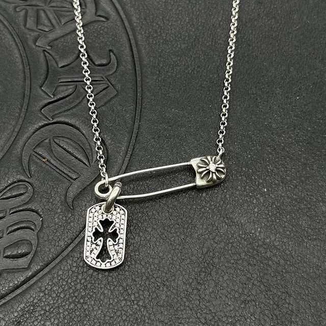 Chrome Hearts Safety Pin Cross Dog Tag Necklace 1