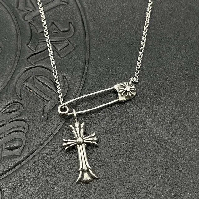 Chrome Hearts Safety Pin Cross Dog Tag Necklace 5