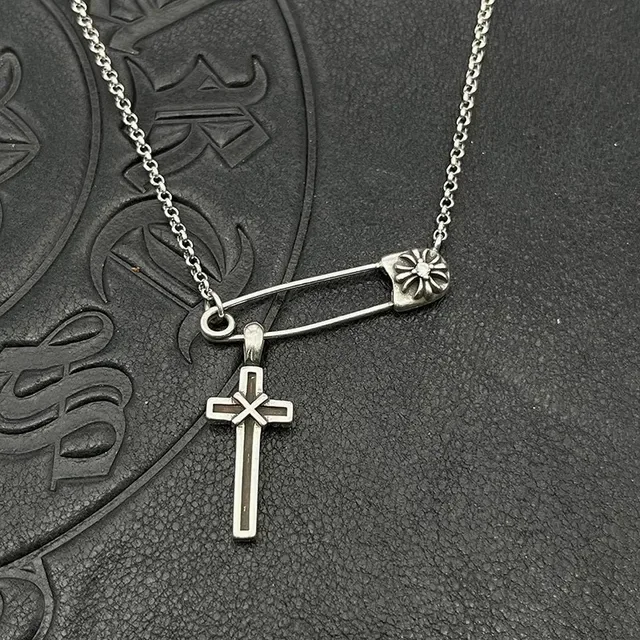 Chrome Hearts Safety Pin Cross Dog Tag Necklace 6