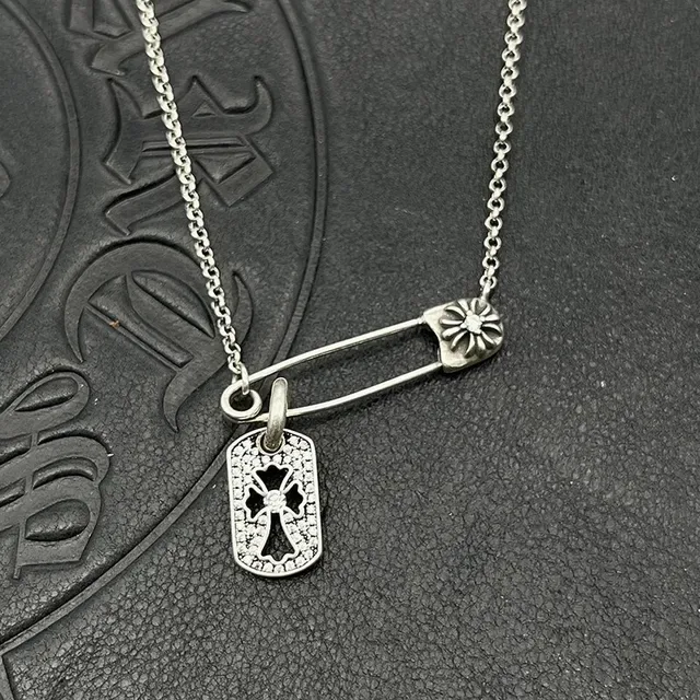 Chrome Hearts Safety Pin Cross Dog Tag Necklace 7