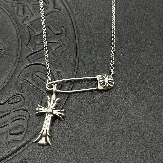 Chrome Hearts Safety Pin Cross Dog Tag Necklace 9