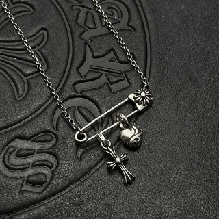 Chrome Hearts Safety Pin Cross Heart Flower Necklace