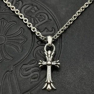 Chrome Hearts Silver Black Gothic Cross Pavé-Stone Accented Necklace