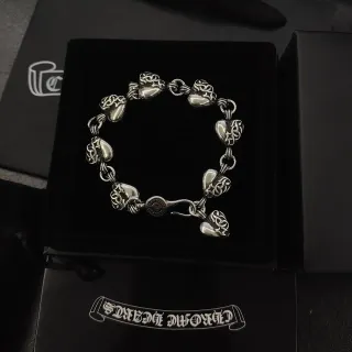 Chrome Hearts Silver Black Heart-Link Bracelet