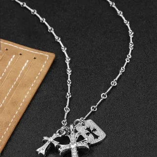 Chrome Hearts Silver Black Multi-Charm Gothic Cross Necklace