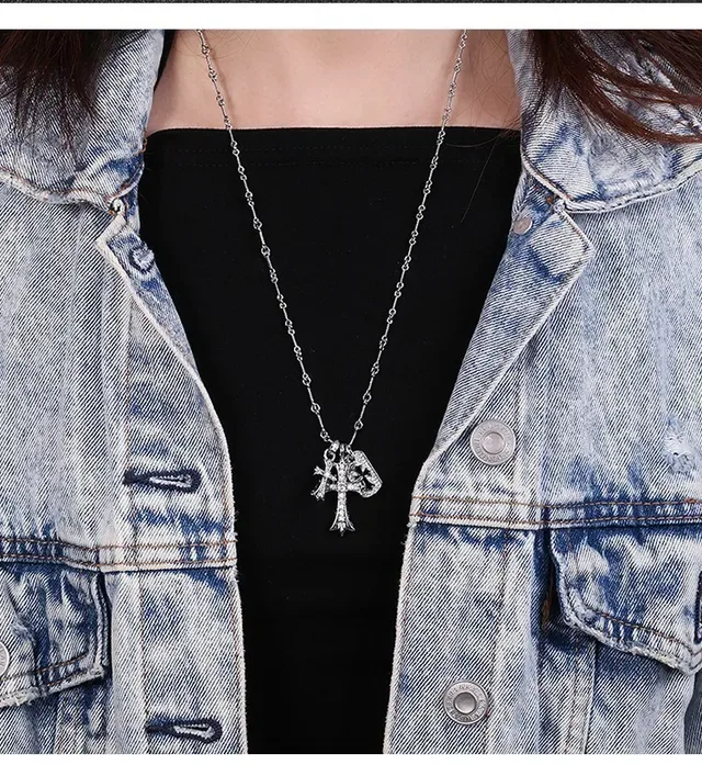 Chrome Hearts 银色黑色多链坠哥特十字架项链 5