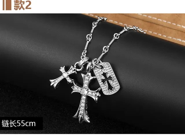 Chrome Hearts 银色黑色多链坠哥特十字架项链 6