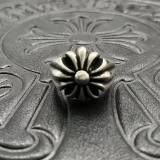 Chrome Hearts Silver Black Sculpted Floral Oxidized Ring