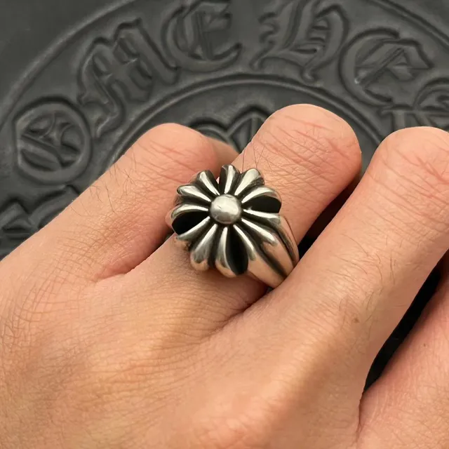 Chrome Hearts Silver Black Sculpted Floral Oxidized Ring 2