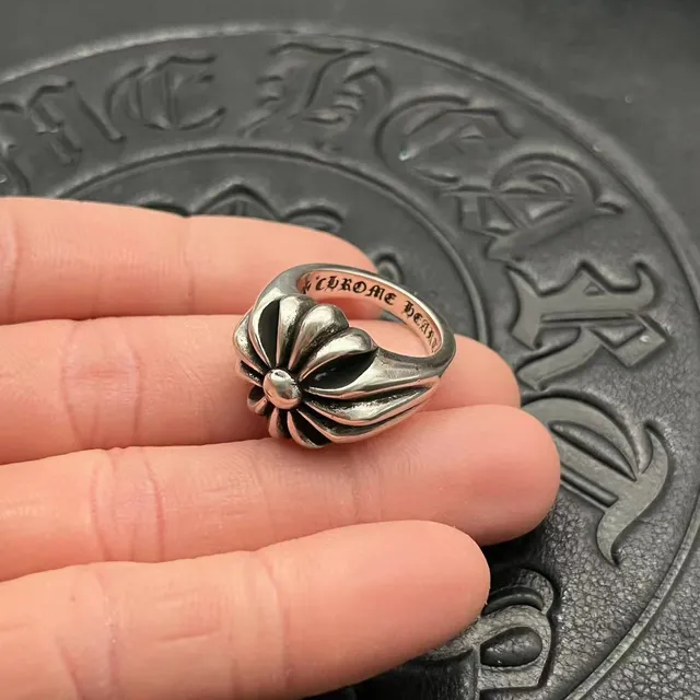 Chrome Hearts Silver Black Sculpted Floral Oxidized Ring 3