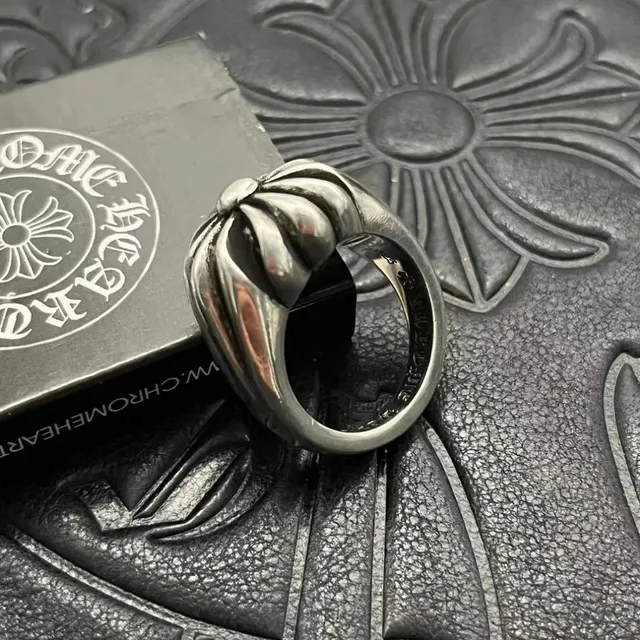 Chrome Hearts Silver Black Sculpted Floral Oxidized Ring 5