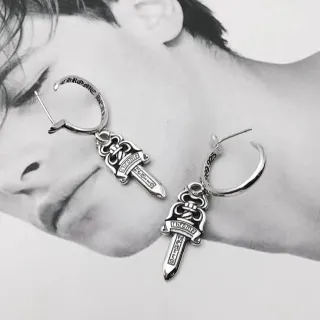 Chrome Hearts Sword Pendant Hoop Earrings