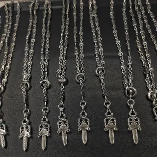 Chrome Hearts Sword Pendant Necklace Silver Gothic Engraved Branding Necklace