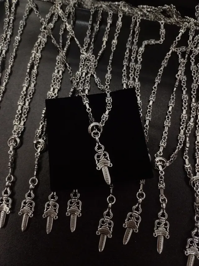 Chrome Hearts Sword Pendant Necklace Silver Gothic Engraved Branding Necklace 2