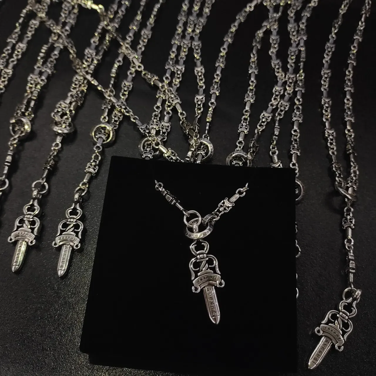 Chrome Hearts Sword Pendant Necklace Silver Gothic Engraved Branding Necklace 3