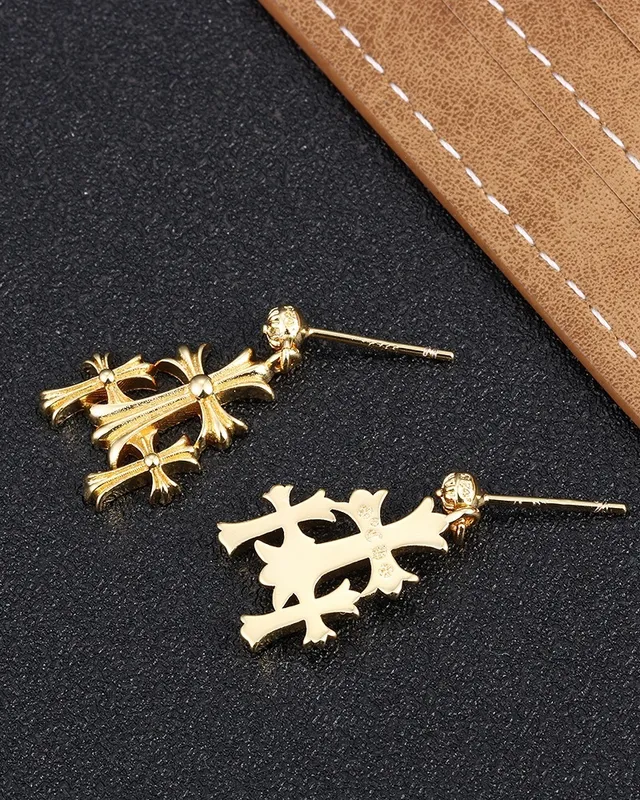 Chrome Hearts Triple Cross Oxidized Silver Earrings 2