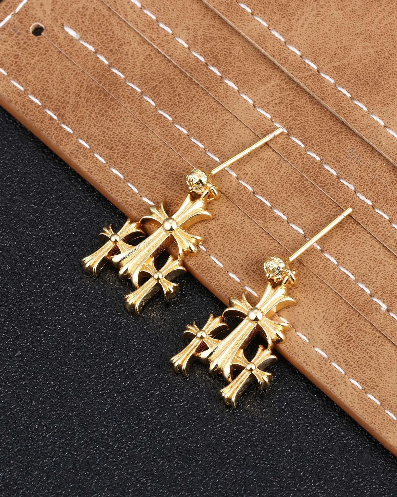 Chrome Hearts Triple Cross Oxidized Silver Earrings 3