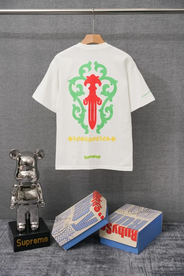 Chrome Hearts सफेद लाल क्रूनेक पॉकेट टी-शर्ट 4