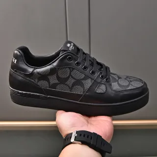 Coach Court Black Gray Low-Top Monogram-Print Textile Lifestyle Sneakers