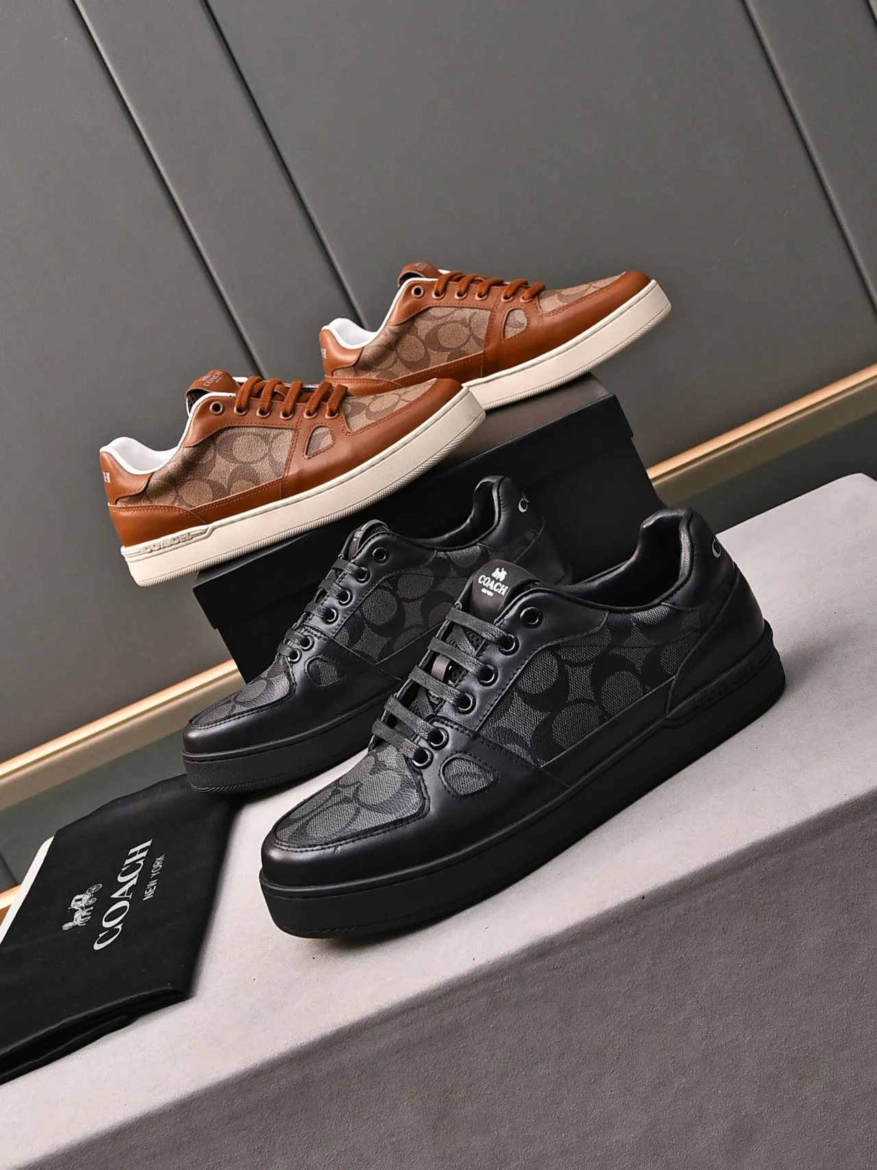 Coach Court Black Gray Low-Top Monogram-Print Textile Lifestyle Sneakers 3