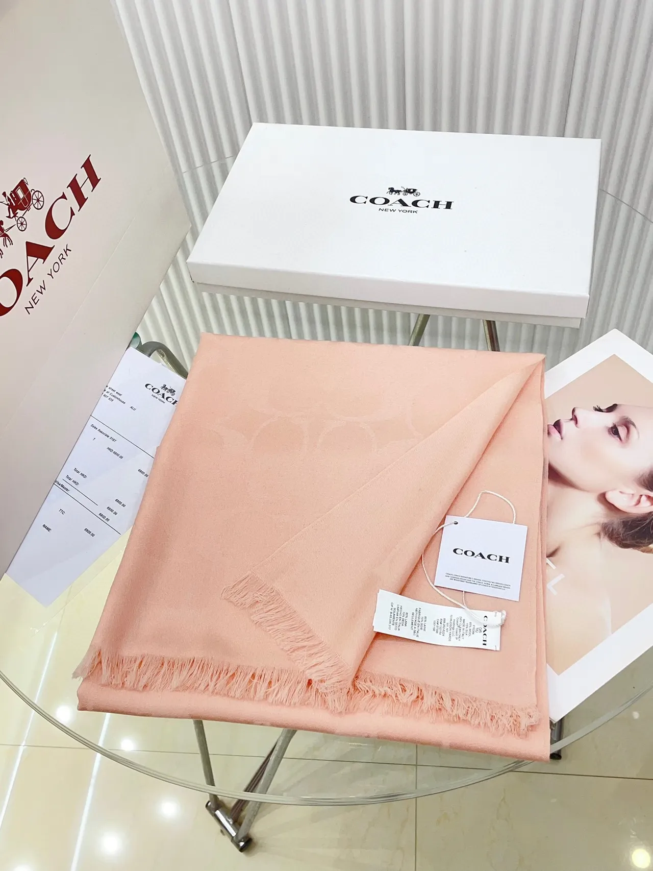 Coach Monogram Jacquard Pink Silk Scarf 4