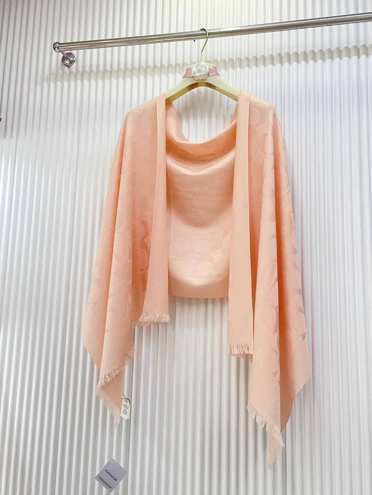 Coach Monogram Jacquard Pink Silk Scarf 6