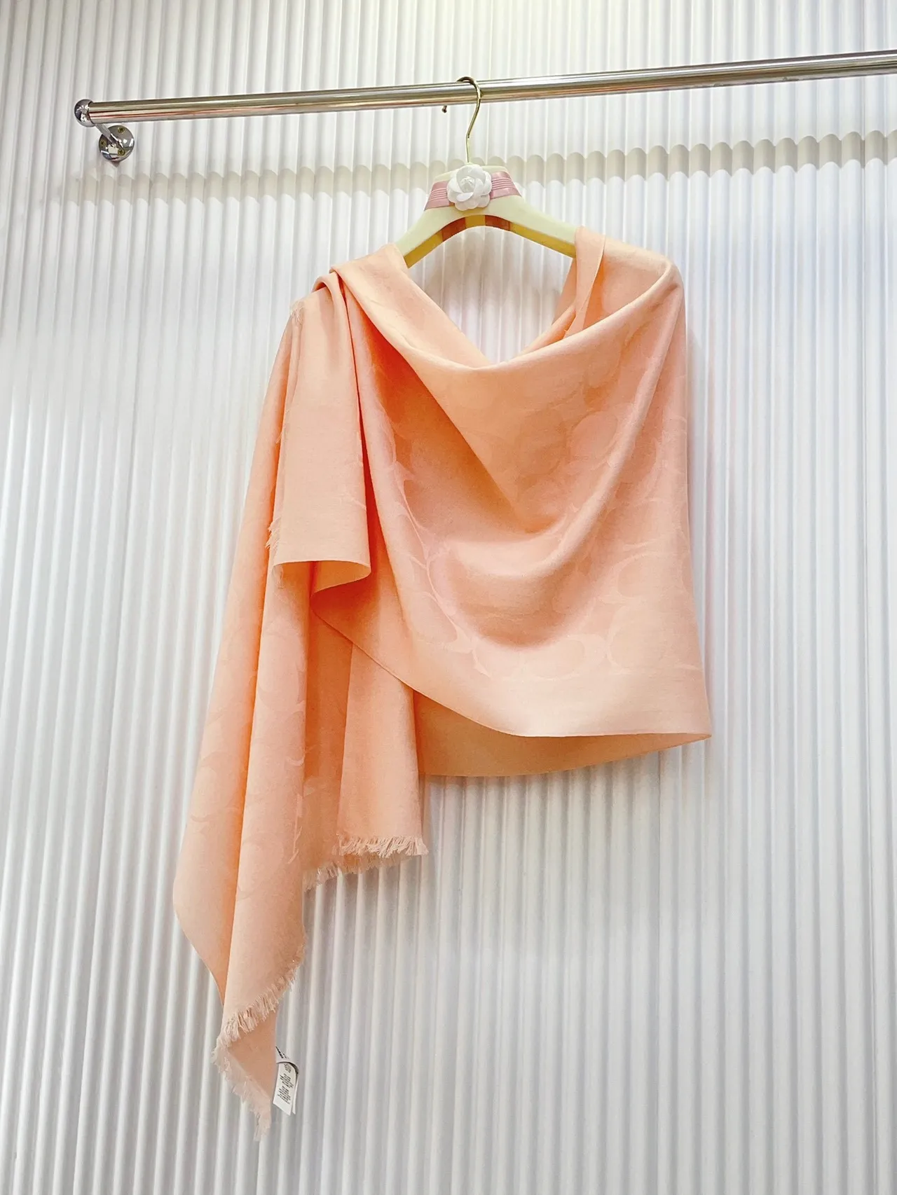 Coach Monogram Jacquard Pink Silk Scarf 7