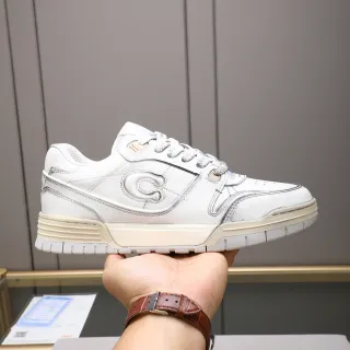 Coach White Beige Embossed C Logo Layered Midsole Lifestyle Sneakers