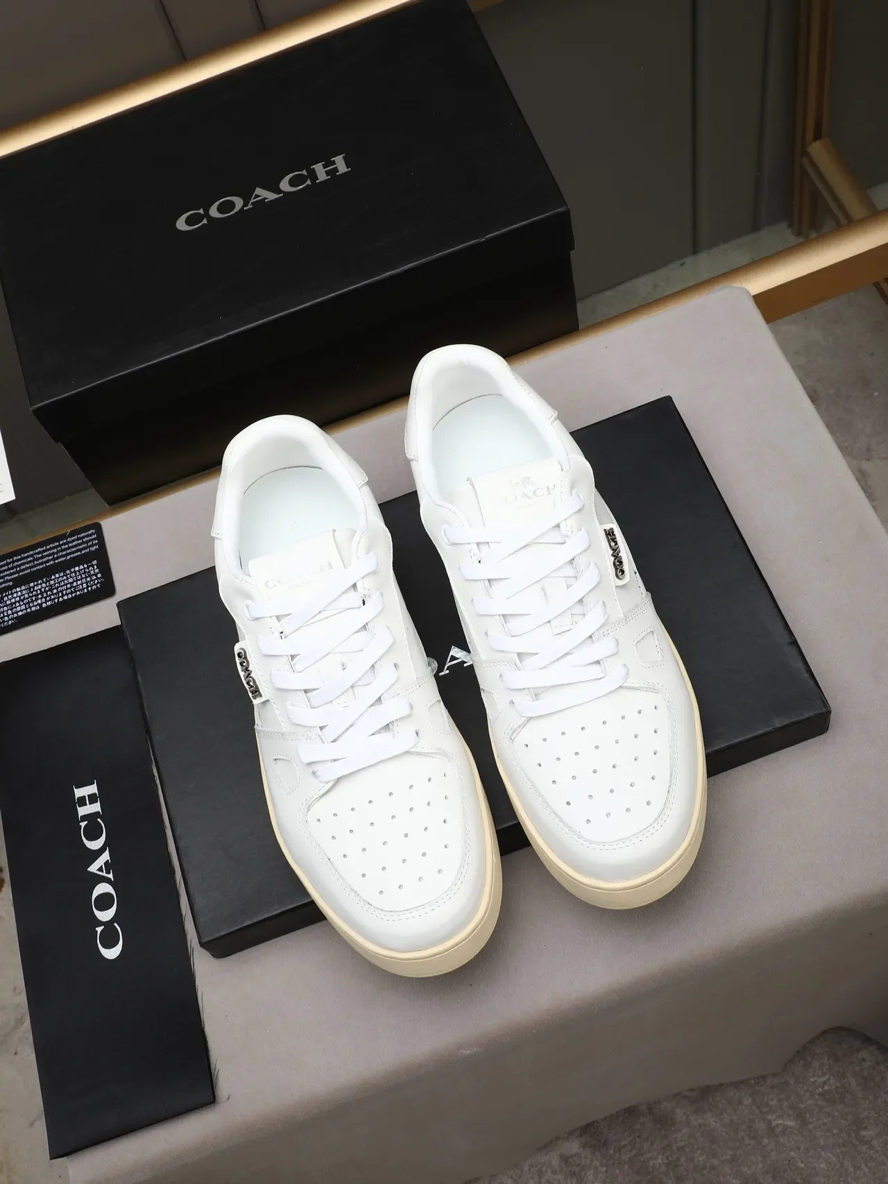 Coach White Beige Leather Upper Cream Cupsole Sneakers 2