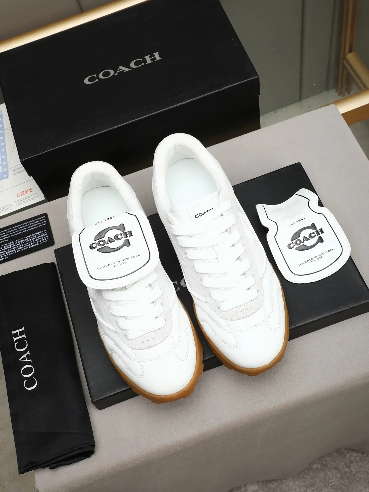Coach White Leather and Suede C-Logo Gum Sole Sneaker 2