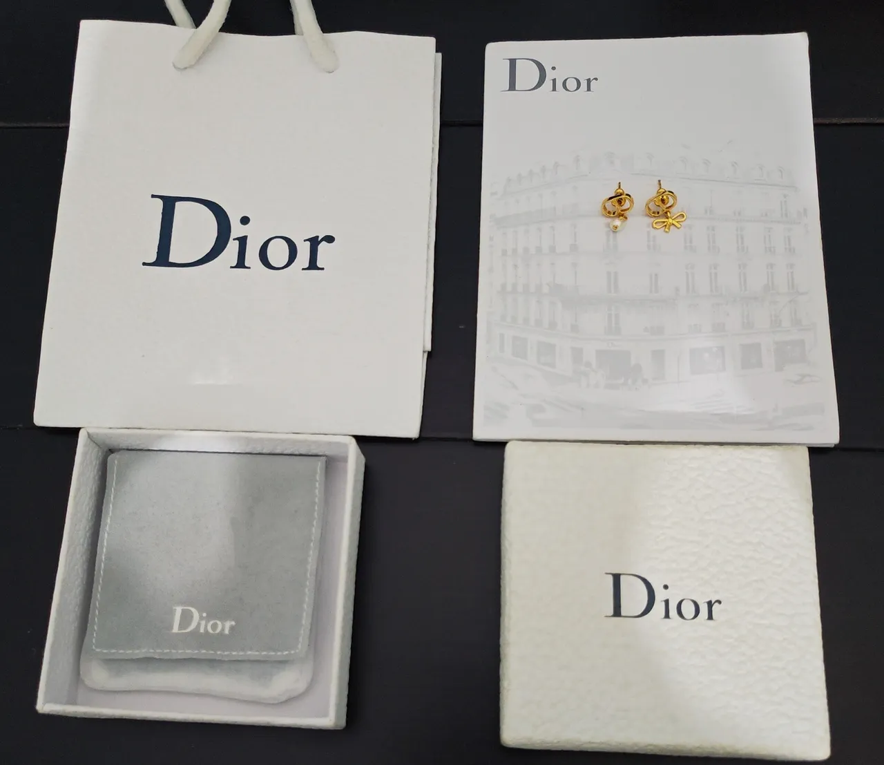 Dior Asymmetrical Gold-Tone Bow and Pearl Earrings 3