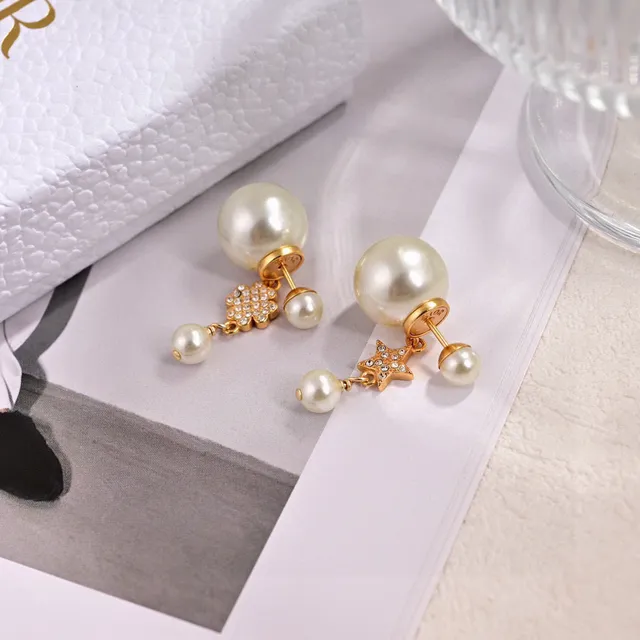 Dior Asymmetrical Pearl and Crystal Star Floral Drop Earrings 4