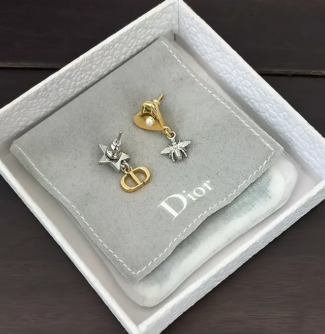 Dior Asymmetrical Star Heart Bee Drop Earrings 3