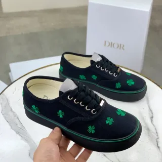 Dior B23 Black Green Canvas Upper Embroidered Four-Leaf Clovers Lifestyle Sneakers
