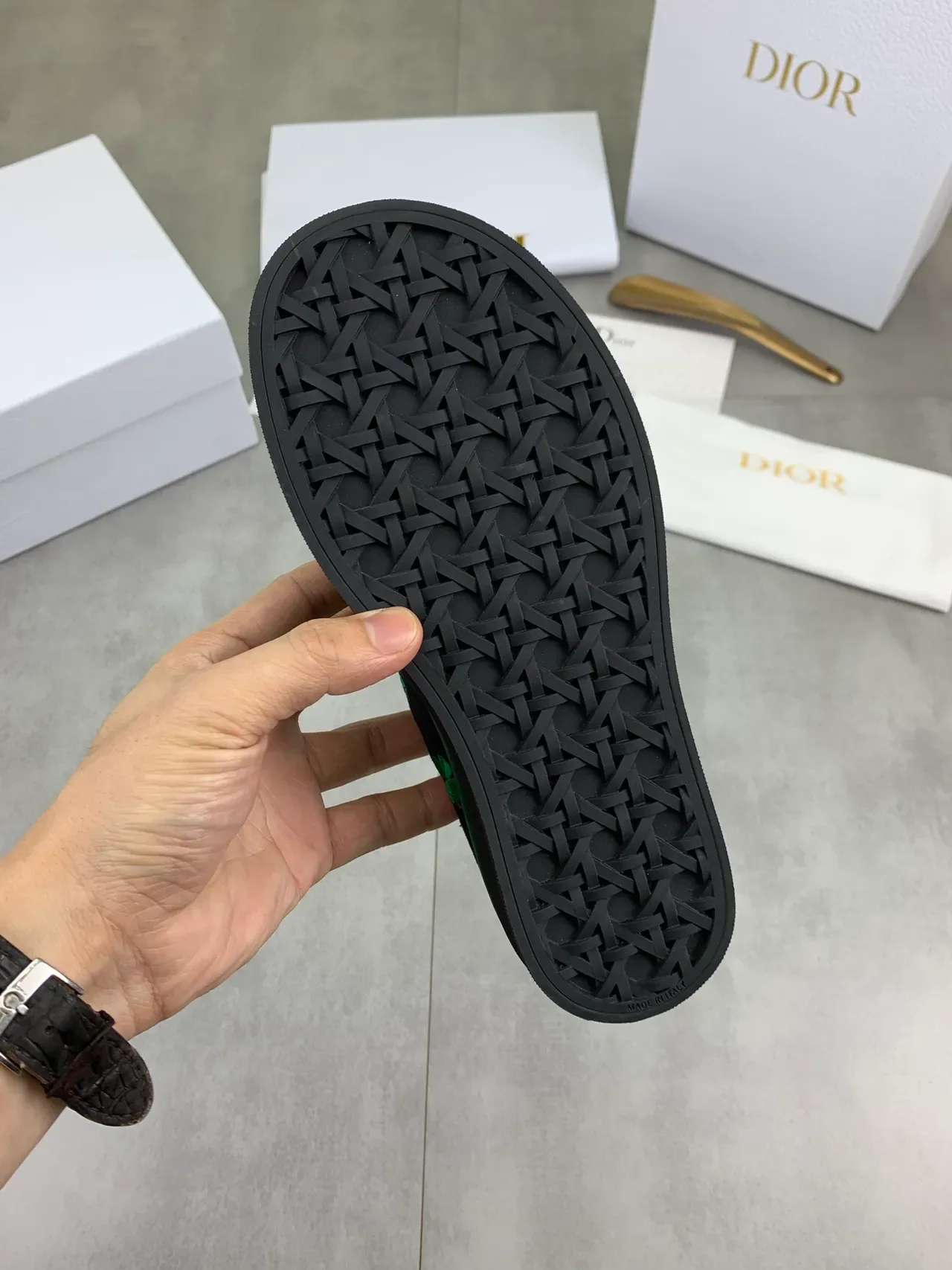 Dior B23 Sneakers Lifestyle Noir Vert Tige en Toile Bordées Quatre Feuilles de Trèfle 4