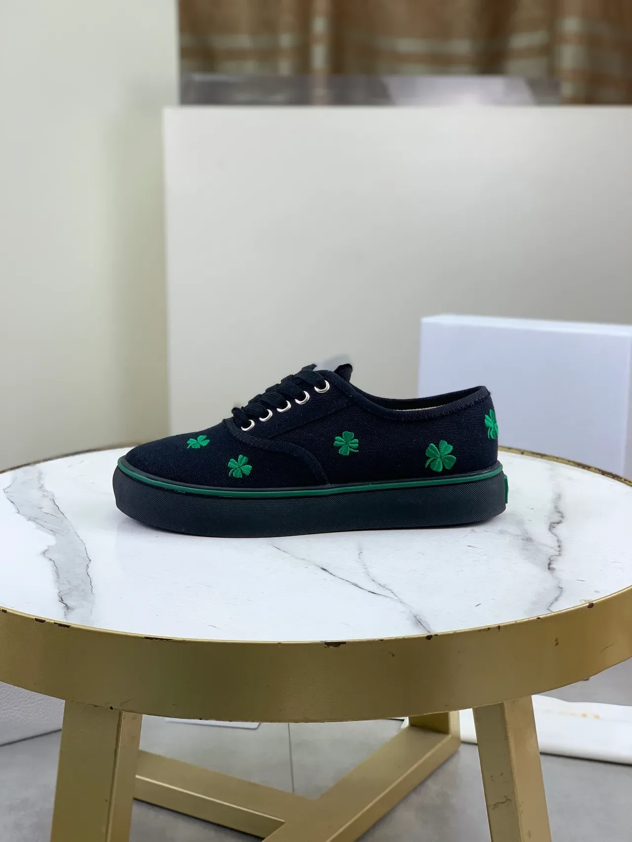 Dior B23 Sneakers Lifestyle Noir Vert Tige en Toile Bordées Quatre Feuilles de Trèfle 6