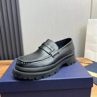 Dior B23 Black Textured Leather Chunky Lug-Sole Loafer
